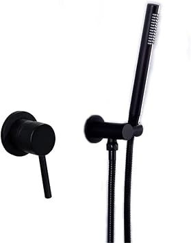 Brushed Golden Brass Bathroom Shower Set Wall Mounted Cold and Hot Water Mixer Faucet with Handheld Shower Head Shower Faucet SetBlack