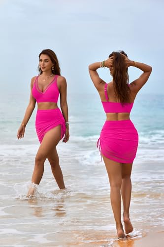 Image of Blooming Jelly Womens Swim Skirt High Waisted Bikini Sets Tummy Control Swimsuits Mesh Sarong Wraps Bathing Suits