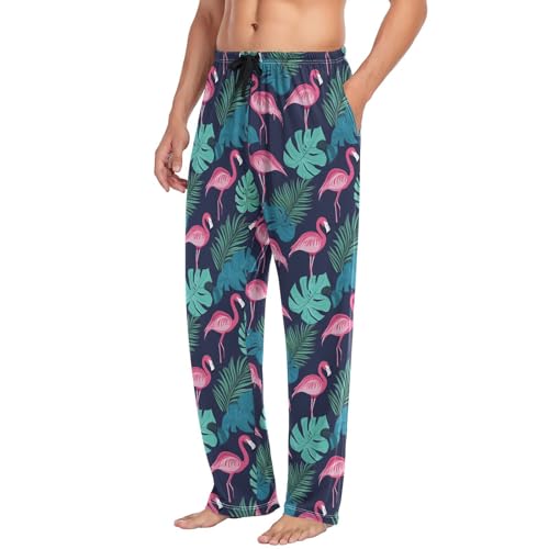 Mens Pajama Pants Tropical Flamingo Palm Leaves Soft Lounge Sleep Pj Bottoms with Drawstring Pockets4