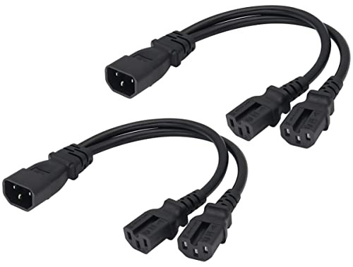 AAOTOKK (2 pack) IEC320 C14 to 2 x C15 Y Splitter AC Power Plug Extension Cord,Dual C15 Female to C14 Male PDU Style Computer AC Power Cable for Computer HDTV Monitor&Scanner (0.3m/1ft)(C14 to 2xC15)