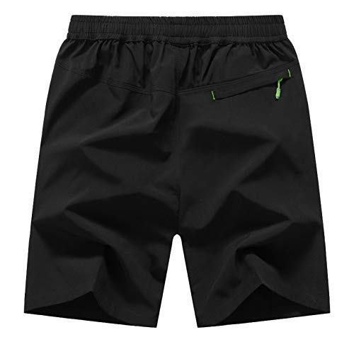 Rdruko Men's Outdoor Sports Hiking Shorts Lightwight Dry Fit Active Running Shorts With Pocket(Black Green, Us L) #TOP1