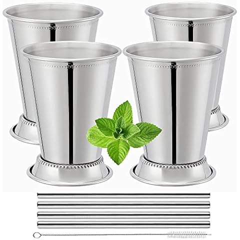 Mint Julep Cups Set of 4 with Straws Cover
