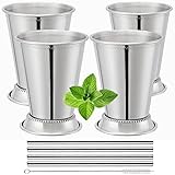 Mint Julep Cups Set of 4 with Straws - Polished Inside - 12oz Commercial Grade - Stainless Steel Mint Julep...