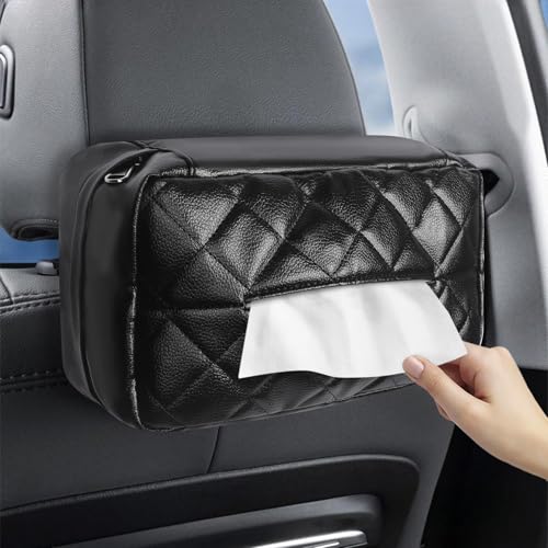Figarge Auto Taschentücher Kopfstütze PU Leder Tissue Box Hängende Tissue Box für 120 Tissues Auto Zubehör Taschentuchbox Schwarz