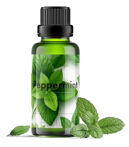 Image of ESSLUX PEPPERMINT ESSENTIAL OIL - 100% PURE MINT OIL FOR HAIR, LIPS, DIFFUSER & DIY SPRAY | NATURAL PEPPERMINT OIL FOR AROMA, HOME FRESHENING & MORE - 60ML