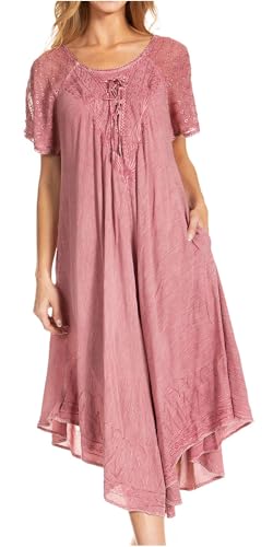 Image of Sakkas Egan Long Embroidered Caftan Dress /Cover Up with Embroidered Cap Sleeves