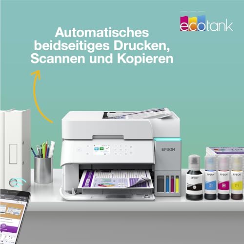Epson EcoTank ET-3956 Weißer A4-Multifunktionsdrucker mit Wi-Fi & AirPrint Tintentank, automatischem Dokumenteneinzug, Duplexdruck, Scannen & Kopieren, bis zu 3 Jahre Tinte im Lieferumfang enthalten
