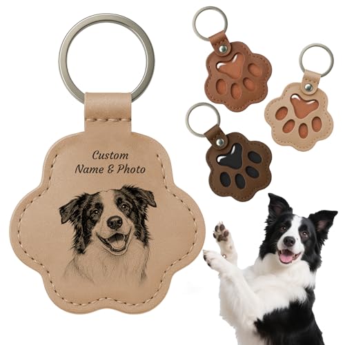 CDBUY Personalized Pet Memorial Gifts for Dogs - Custom Name Paw-Shaped Leather Keychain to Hold Fur or Hair Refillable Keepsake Charm for Bag Purse or Keys (Style-B)
