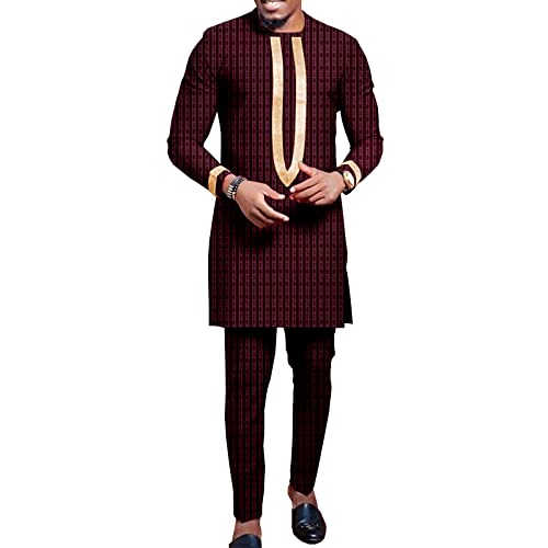 African Clothing for Men Full Sleeve Jacket and Ankara Pants 2 Pieces Outfits Plus Size Formal Wear African Suit