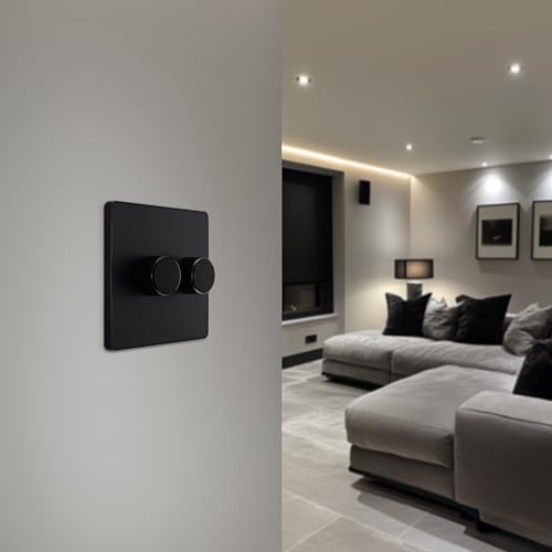 BG Electrical Intelligent Double Wall Dimmer Switch, 2 Way, Screwless Front Plate, Evolve, Matt Black, 200W, PCDMB82B - Image 6