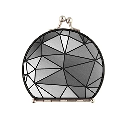 Black White Geometric Seamless Tirangles Texture Compact Makeup Mirror, Twin-Sided Cosmetic Mirror with 2 x 1x Magnification, Buckle Folding Mini Pocket Portable Hand Mirror