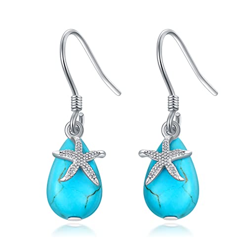SLIACETE Starfish Turquoise Earrings 925 Sterling Silver Starfish Dangle Drop Earrings Ocean Jewelry Gifts for Women