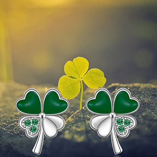 S925 Sterling Silver Heart Four Leaf Clover Shamrock Earrings For Women Girls Irish Emerald Crystal Clip On Piercing Stud Charm Fashion Love Leaf Prom Valentine St Patricks Day Earring #TOP6