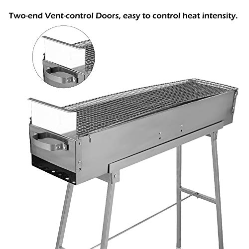 Ironwalls Portable Charcoal Grills, 32" X 8" Stainless Steel Folded Camping Grill Kebab Skewer Bbq Barbecue Grill Kit For Garden Backyard Party Picnic Travel Home Outdoor Cooking Use #TOP3