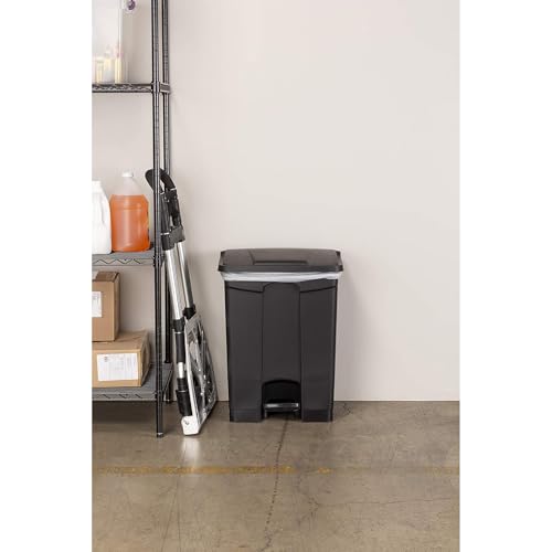 Image of Safco Large Step On Plastic Trash Can with Foot Pedal, Black, 23 Gallon | Commercial Foot Pedal, Tight-Closing Lid Contains Odors, Built-In Bag Hooks, Durable Plastic, for Kitchen or Outdoor Use
