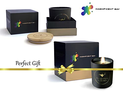 Extra Large 11 Oz 70 + Hours Burn Time Wood Wick Bergamot Scented Candles Magic Vela Scented Candle By Magnificent Bay -. Gifts For Women And Men. #TOP3