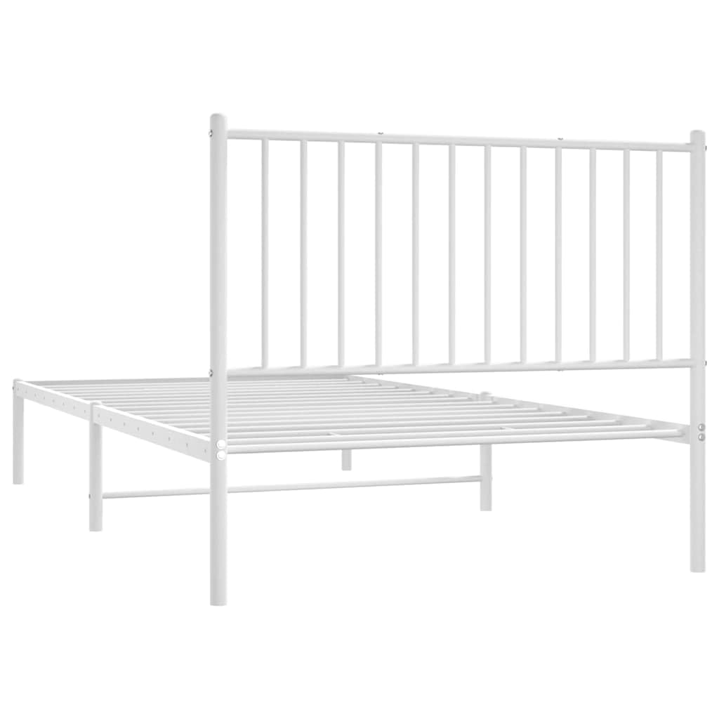vidaXL Bettgestell, Bettrahmen mit Kopfteil Lattenrost, Metallbett Bett für Schlafzimmer, Einzelbett Gästebett, Metall Weiß 100x200cm