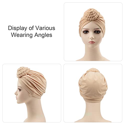 Image of DRESHOW 5 Pack Knotted Headwraps for Women African Turban Pre-Knotted Beanie Headwraps Hair Covers