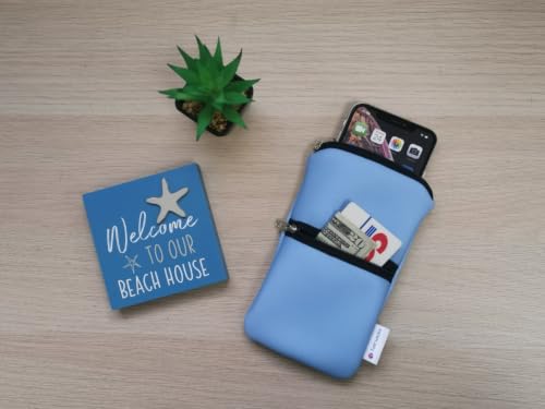 Image of Tainada Men Women Phone Neoprene Shockproof Zipper Sleeve Case Bag Pouch w /Carabiner, Neck Lanyard, Belt Loop Holster for iPhone 17 /16 Pro Max, 16e, 16 Plus; Samsung Galaxy S26 (Azure Blue)