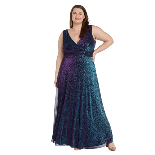 Image of Long Sleeveless Sculpt Waist Iridescent Mesh Dress W /V-Neckline