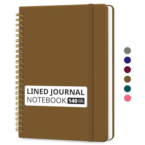 Image of Taja Lined Spiral Journal Notebook for Women & Men, 140 Pages, College Ruled Hardcover Notebook for Work & Note Taking, Journals for Writing, A5(5.7 inch x 7.9 inch) - Mocha Earth