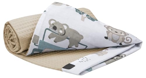 Medi Partners Coperta per Neonata Copertina Neonato per lettino - 100% Cotone 75x100cm naturale Blanket Neonati Invernale Estate Bifacciale Carrozzina Bambino (Zoo Alla Menta Con Waffle Grigio)