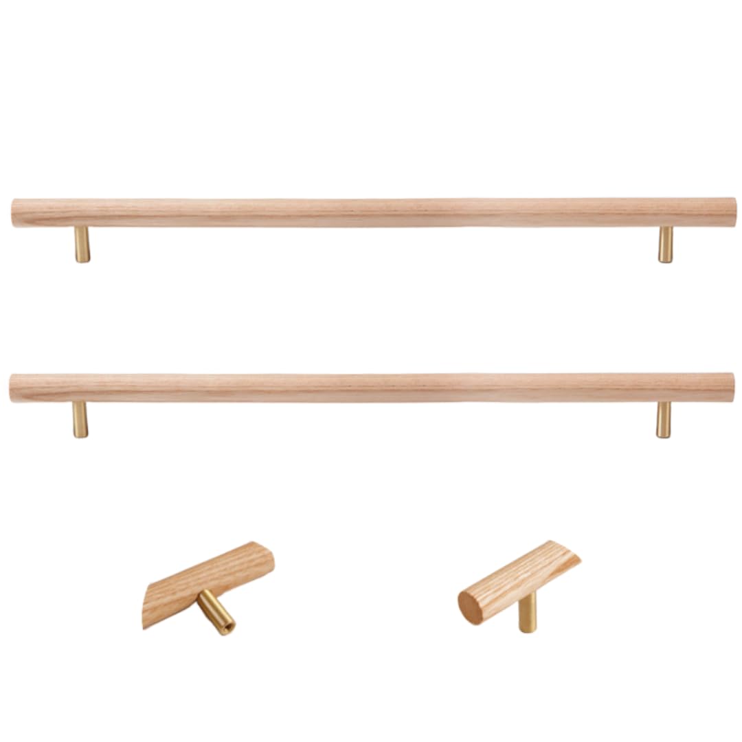 SANCHAKOU Drawer Knobs 2Pcs Beech Black Walnut Ash Wood Log Color Wardrobe Drawer Cabinet Wooden Extended Door Handle 320Mm Ash Wood