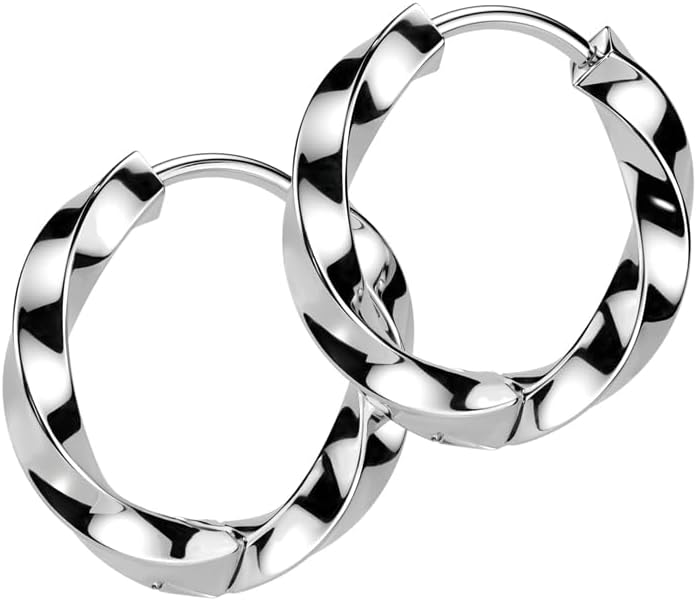 18GA 316L Stainless Steel 2.5mm Thick Twisted Hinged Hoop Earrings, Sold as a Pair