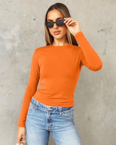 Image of Abardsion Women's Slim Lightweigh Long Sleeve T Shirts | Fall Clothes 2026 Casual Basic Crewneck Going Out Crop Tops Y2K