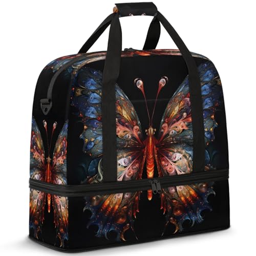 Large Weekender Overnight Bags Abstract Butterfly Colorful Travel Duffel Bag for Women Men Gym Bags With Shoe Compartment Foldie Travel Tote Bag Carry On Personal Item Bag for Travel Gym Sports