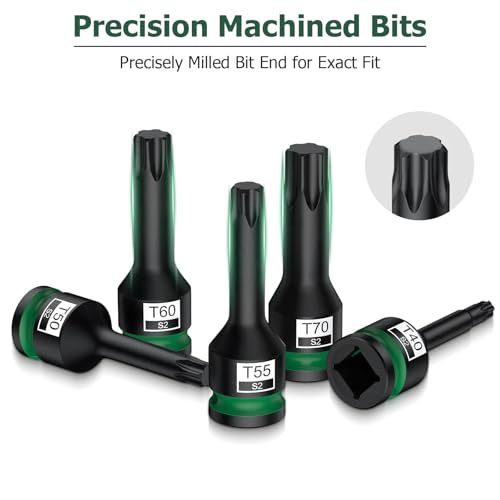 Image of JiGiU 10PCS 1 /2 inch Drive Impact Torx Bit Socket Set S2 Steel Star Sockets | Star Bit Socket T25, T27, T30, T40, T45, T50, T55, T60, T70, T80 with Storage Case for Professional Mechanic and Auto Repair