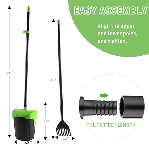 Image of ienjoyed 43 inch Tall Pooper Scooper Large Swivel Bin & Rake with 100 Waste Bags,Heavy Duty Dog Pooper Scooper for Dogs, Long Handle Poop Scooper with Lid for Yard, Grass, Gravel (Green)