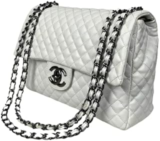 شنطة حريمى شيك - حزام كتف سلسلة - جلد كابوونه - للسهرة والخروج - مقاس 32 * 22 - كود 1043 - لون ابيض