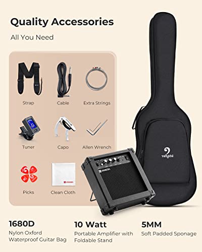 Vangoa 39 Inch Full Size Electric Guitar Beginner Starter Kit Sunburst With Amplifier, Bag, Cable, Tremolo Bar, Strap, Tuner, Strings, Capo, Picks #TOP4