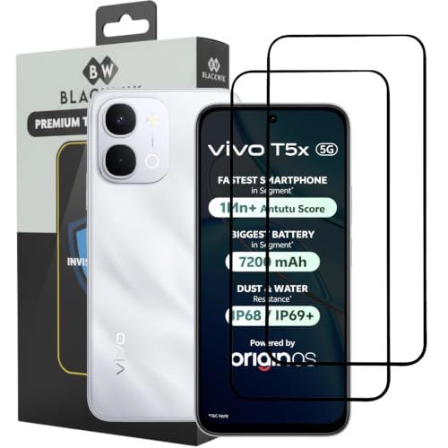 Image of Blackwik Premium Tempered Glass Screen Protector for vivo T5X 5G with Edge-To-Edge Protector Coverage | Easy Installation Kit (Black) (Pack Of 2)