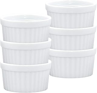 HIC Kitchen Souffle Ramekin, Fine Porcelain, For Baking Custards, Souffles, Condiments, And Desserts, 3-Ounce Capacity, Set of 6