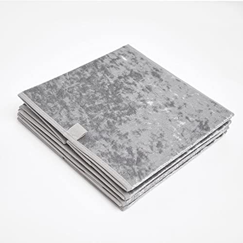 OHS Pack Of 2 Crushed Velvet Storage Boxes Set Home Bathroom Collapsible Foldable Toys Pop Up Folding Cube Box, Charcoal Grey