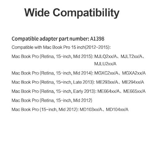 Mac Book Pro Air Ladekabel, 85 W T-Tip Remplacement MacBook Ladegerät Magnetisch Netzteil mit Mac Book Pro 13\ & 15\ 17\ Zoll (-Mitte 2012~2017) Modell A1424 A1398 A1425 A1502