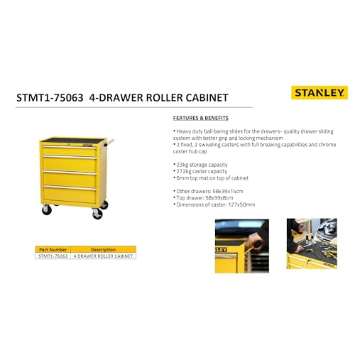 STANLEY Servante d'atelier vide 4 tiroirs métal Capacité totale : 242 kg - vue 6