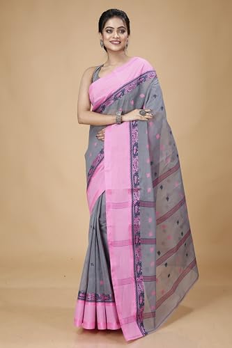 Image of Women's Traditional Bengal Tant Pure Cotton Design Border & Butta Tant Saree Without Blouse Piece