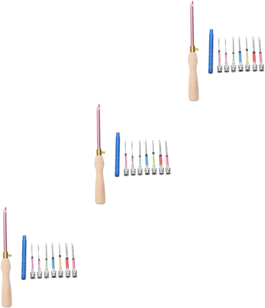 Ipetboom 3sets Punch Needles for Embroidery Ergonomic Metal Stitching Tools Craft Supplies Kit for Yarn Non-Woven Fabrics