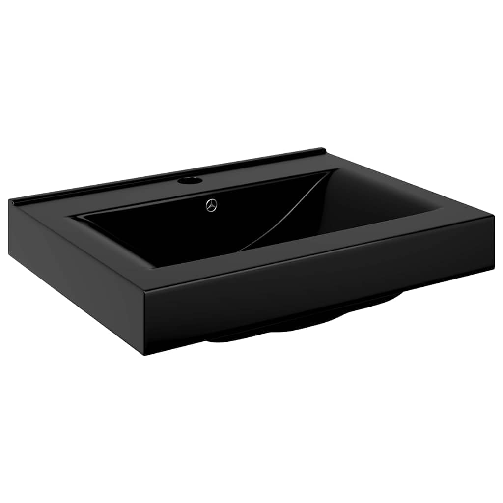 Lavabo di lusso in ceramica, rettangolare, nero, 60 x 46 cm, con foro per rubinetto, da incasso e sospeso, per bagno, WC degli ospiti, ristrutturazione e ristrutturazione