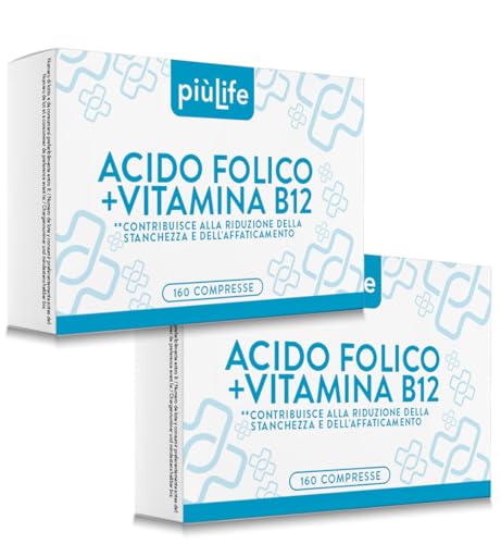 Acido Folico 400 μg Con B12 320 Compresse PiùLife, 1 Al Giorno, Folina Integratore Acido Folico E Vitamina B12, Energia Contro Stanchezza E Affaticamento, Mamma