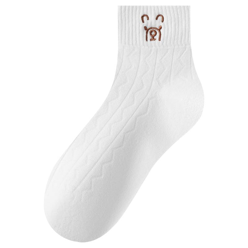 Cute bear socks spring and autumn new solid color mid-tube socks simple college style dark socks cotton Zhuji socks