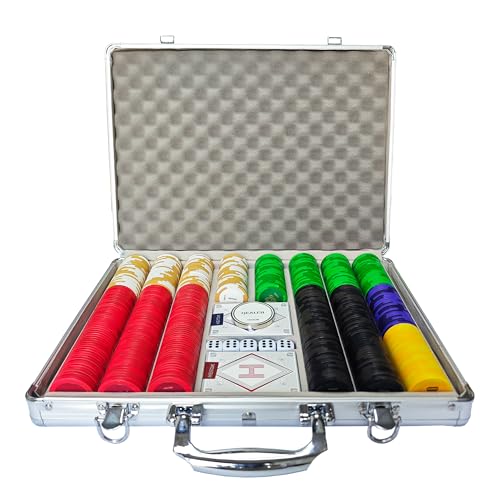 HEITOK Clay Poker Chips Set 500 PCS with Denominations, 14g Clay Composite Weighted Casino Poker Chips with Aluminum Travel Case for Texas Hold\'em, Blackjack, Home Tournaments & Cash Games