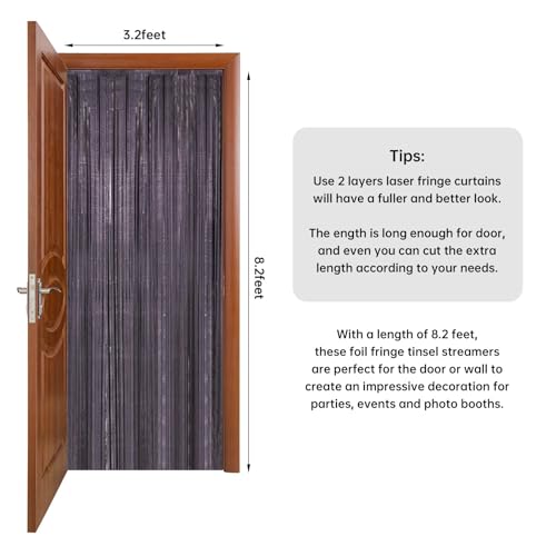 Image of 2 Pack 3.3 x 8.2 ft Tinsel Foil Fringe Curtain Backdrop, Upgraded Black Glitter Metallic Streamers Backdrop Curtains for Birthday, Graduation Prom, Halloween, Hoilday Themed Party Decorations