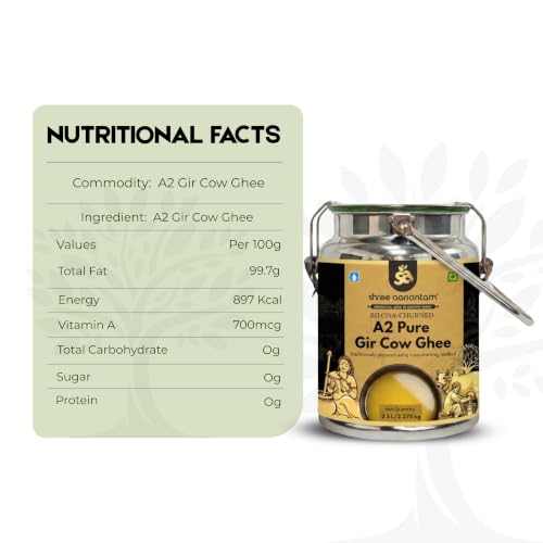 Image of Shree Aanantam A2 Gir Cow Desi Ghee | Made with Vedic Bilona Method | Hand churned | Pure, Healthy and Natural | Grass Fed Cows | Glass Jar (Ghee Dolchi 2.5L)