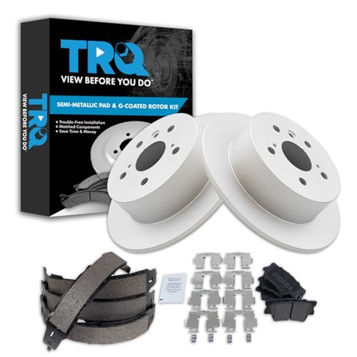 Image of TRQ Rear Brake Pad and Rotor Set Semi Metallic G Coated Rotors Parking Shoe Compatible with 2013-2018 Lexus ES300h ES350 Toyota Avalon 2012-2017 Camry