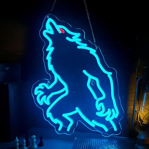 Wolf/Werewolf neon sign Dark fantasy LED wall decoration Man Cave Gameroom Halloween / Gothic style decoration Werewolf Game theme room atmosphere lights Smart plug timer compatible USB-Powered wall decoration gift for fantasy lovers. (blue +red)(16.5x12.2 Inch