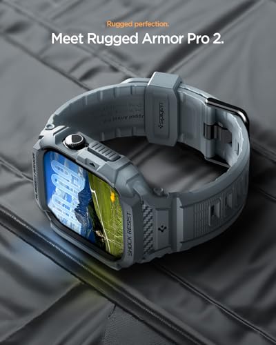 Image of Spigen Rugged Armor Pro 2 for Apple Watch Series 11 42mm Case with Strap Band, Series 10 42mm Protective TPU Cover with Strap - Matte Black